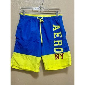 Aeropostale Men’s Swim Trunks Small Blue‎ Yellow Board Shorts AERO NY